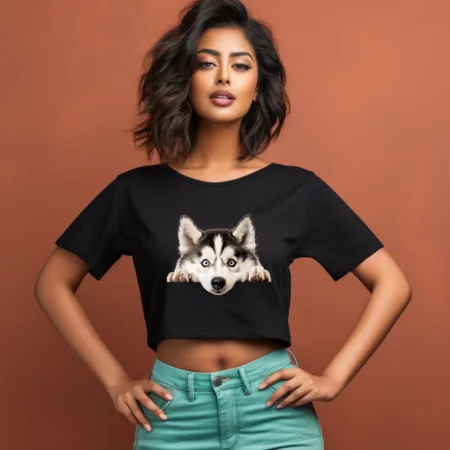 Women's Siberian Husky Graphics Printed Crop Tops