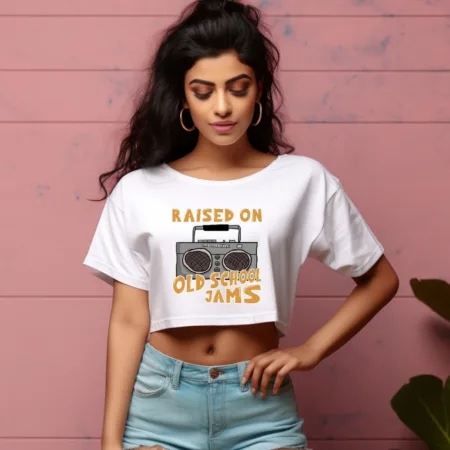 Women's Raised On Old School Jams Graphics Printed Crop Tops