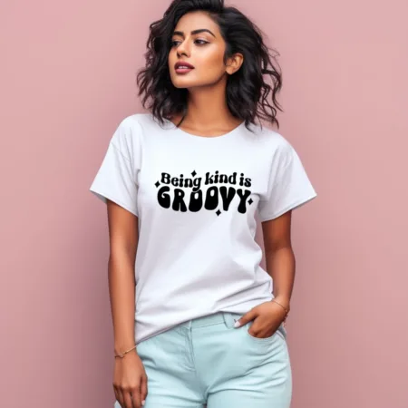 Women's Being Kind Is Groovy Graphics Printed T-Shirt