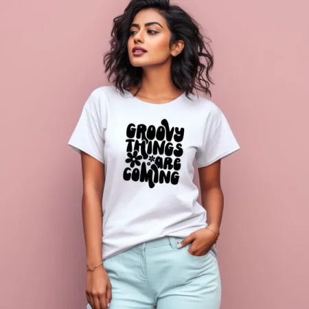Women's Groovy Things Are Coming Graphics Printed T-Shirt