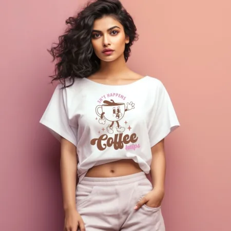 Women's SH'T Happens Coffee Helps Graphics Printed Oversized T-Shirt