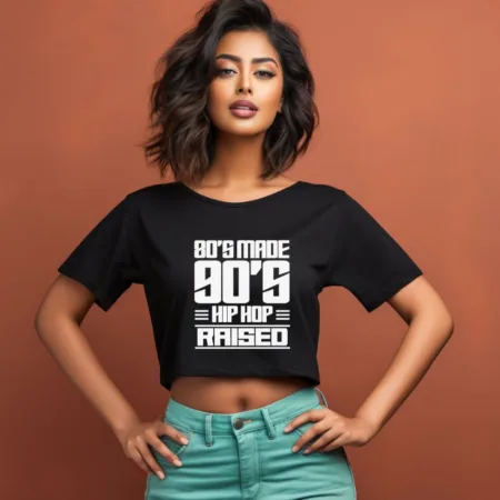 Women's 80's Made 90's Hip Hop Raised Graphics Printed Crop Tops