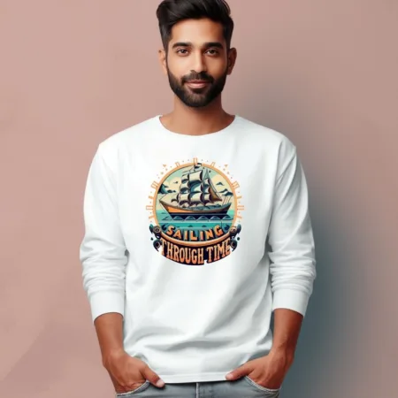 Men's Sailing Through Time Quote Printed Full Sleeve T Shirt
