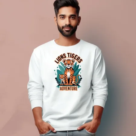 Men's Lions Tigers Adventure Quote Printed Full Sleeve T Shirt