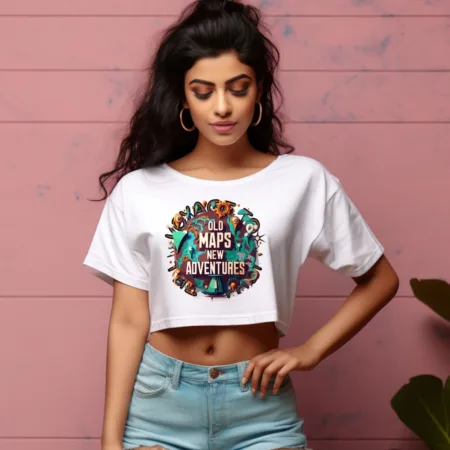 Women's Old Maps New Adventures Graphics Printed Crop Tops