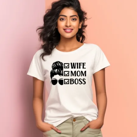 Women's Wife Mom Boss Graphics Printed T-Shirt