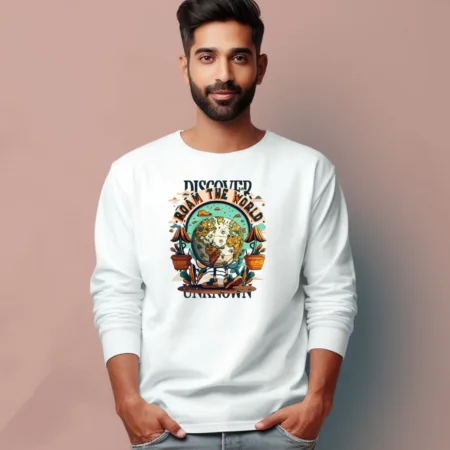 Men's Discover Roam The World Quote Printed Full Sleeve T Shirt