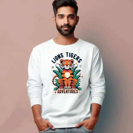 Men's Lions Tigers Adventure Quote Printed Full Sleeve T Shirt