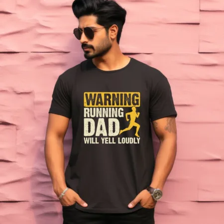 Men's Warning Running Dad will Yell Loudly Graphics Printed T-Shirt
