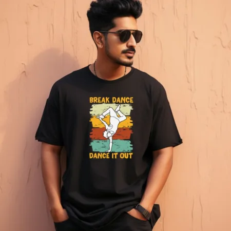 Men's Break Dance Dance It Out Design Printed Oversized T-Shirt