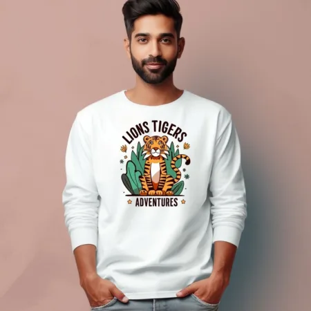 Men's Lions Tigers Adventure Quote Printed Full Sleeve T Shirt