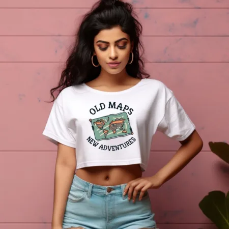 Women's Old Maps New Adventures Graphics Printed Crop Tops