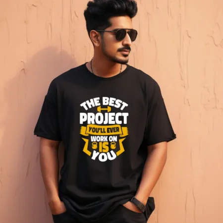 Men's The Best Project You Will Ever Work Design Printed Oversized T-Shirt