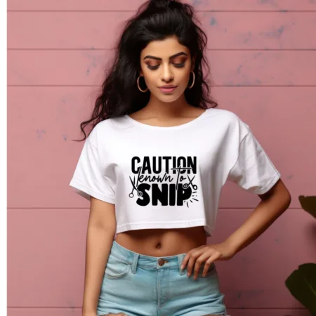 Women's Caution Known Snip Graphics Printed Crop Tops