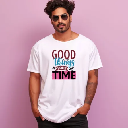 Men's Good Things Take Time Design Printed Oversized T-Shirt