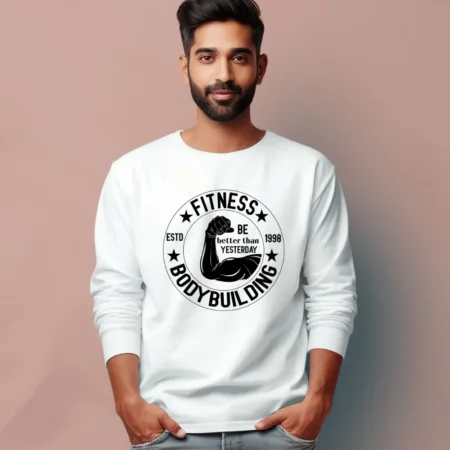 Men's Fitness Body Building Quote Printed Full Sleeve T Shirt