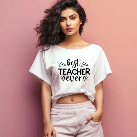 Women's Best Teacher Ever Graphics Printed Oversized T-Shirt
