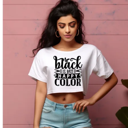 Women's Black Is My Happy Color Graphics Printed Crop Tops