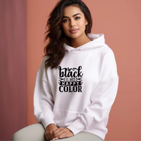 Women's Black Is My Happy Color Graphics Printed Hoodies