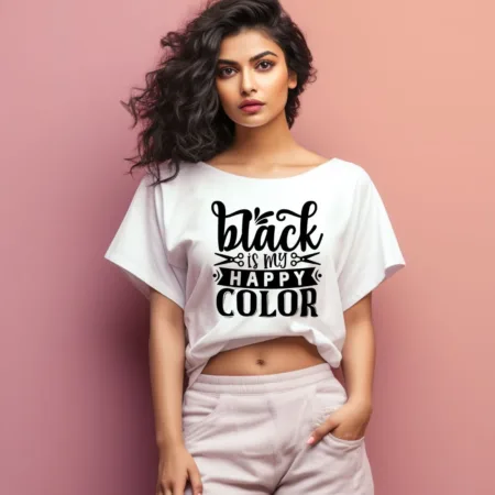 Women's Black Is My Happy Color Graphics Printed Oversized T-Shirt