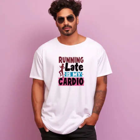 Men's Running late is my cardio Design Printed Oversized T-Shirt
