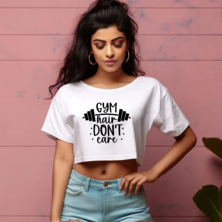 Women's Gym Hair Don't Care Graphics Printed Crop Tops