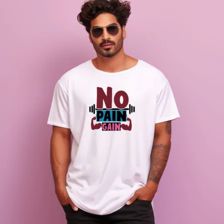 Men's No Pain Gain Design Printed Oversized T-Shirt