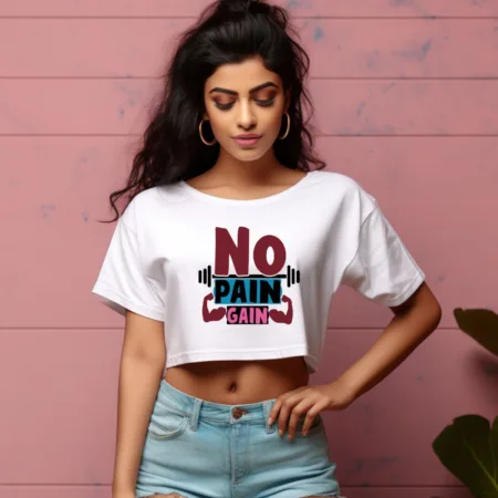Women's No Pain Gain Graphics Printed Crop Tops