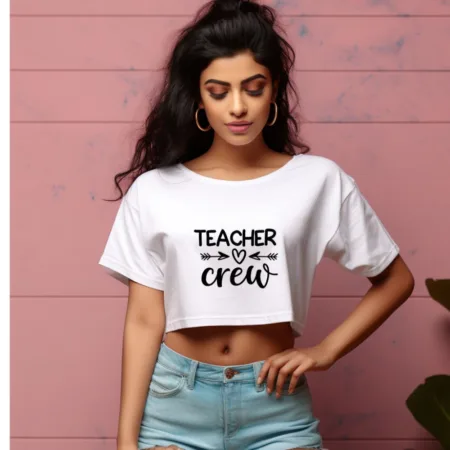 Women's Teacher Crew Graphics Printed Crop Tops