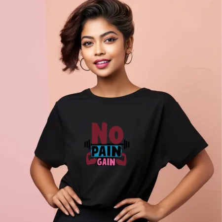 Women's No Pain Gain Graphics Printed Oversized T-Shirt