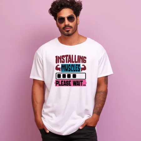 Men's Installing Muscles Please Wait Design Printed Oversized T-Shirt