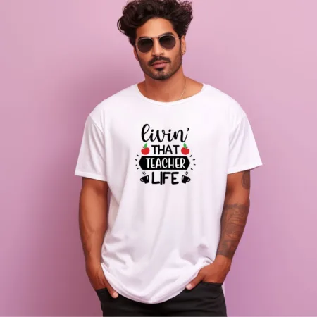 Men's Livin That Teacher Life Design Printed Oversized T-Shirt