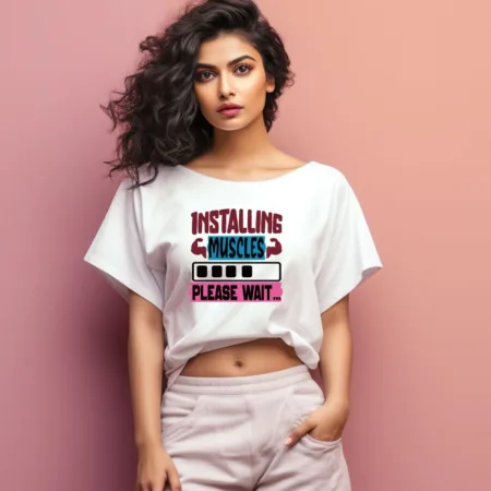 Women's Installing Muscles Please Wait Graphics Printed Oversized T-Shirt
