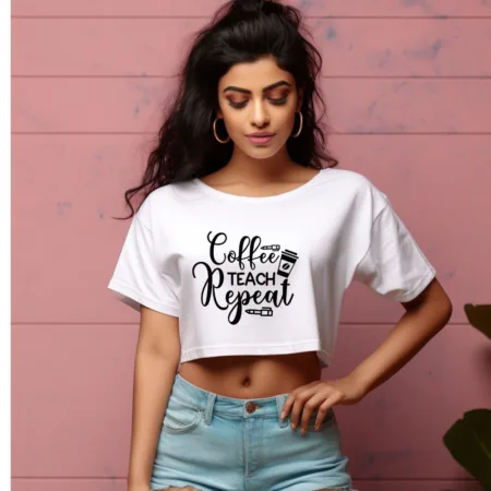 Women's Coffe Teach Repeat Graphics Printed Crop Tops