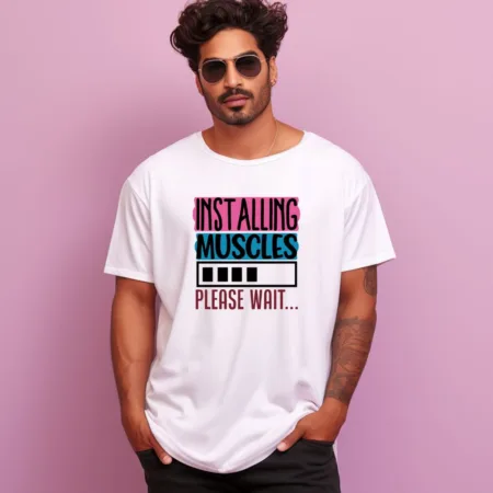 Men's Installing Muscles Please Wait Design Printed Oversized T-Shirt