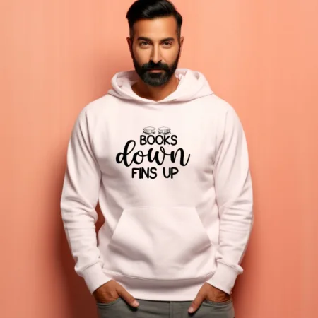 Men's Books Down Fins Up Graphics Printed Hoodies