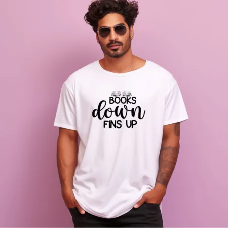 Men's Books Down Fins Up Design Printed Oversized T-Shirt