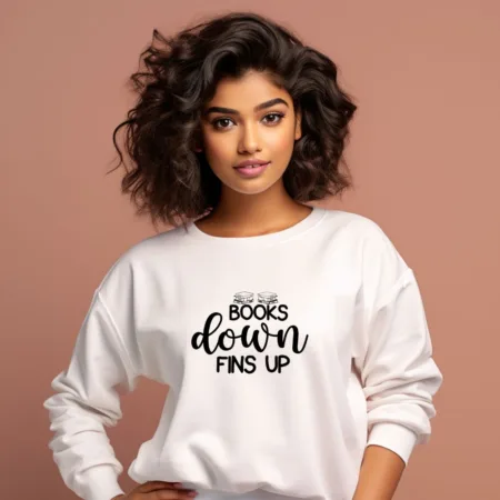 Women's Books Down Fins Up Graphics Printed Sweatshirts
