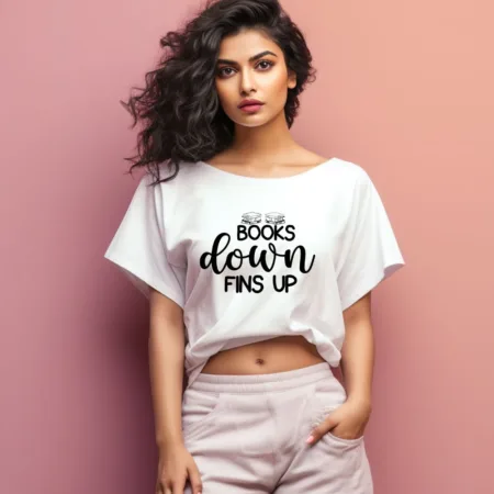 Women's Books Down Fins Up Graphics Printed Oversized T-Shirt