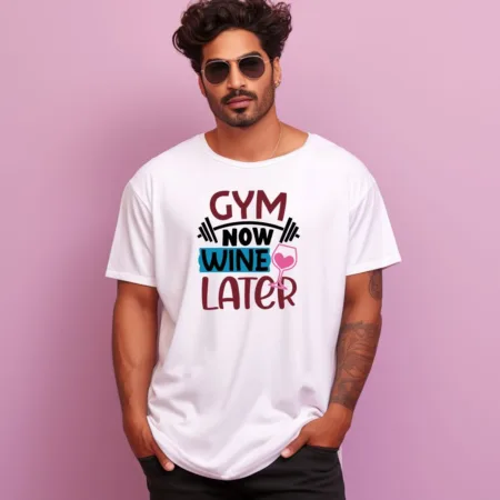 Men's Gym Now Wine Later  Design Printed Oversized T-Shirt