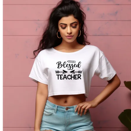 Women's Blessed Teacher Graphics Printed Crop Tops