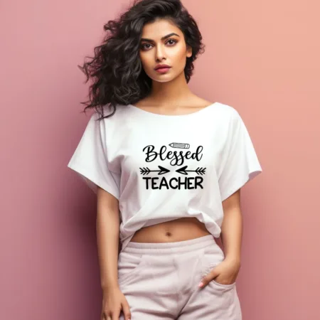 Women's Blessed Teacher Graphics Printed Oversized T-Shirt