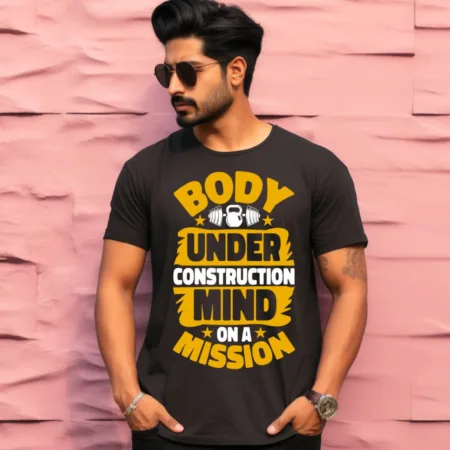 Men's Body Under Construction Design Printed T-Shirt