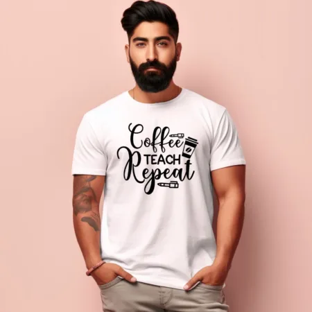 Men's Coffee Teach Repeat Design Printed T-Shirt