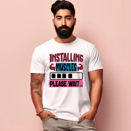 Men's Installing Muscles Please wait Design Printed T-Shirt