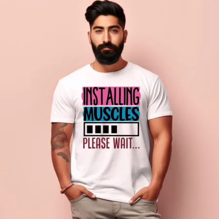 Men's Installing Muscles Please Wait Design Printed T-Shirt
