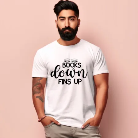 Men's Books Down Fins Up Design Printed T-Shirt