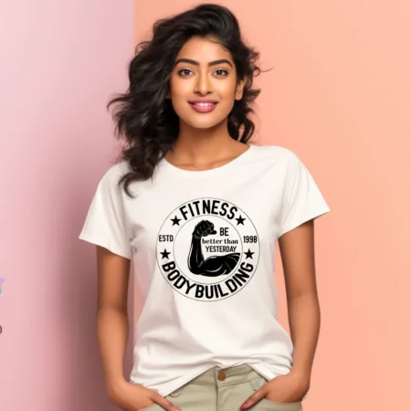 Women's Fitness Body Building Graphics Printed T-Shirt