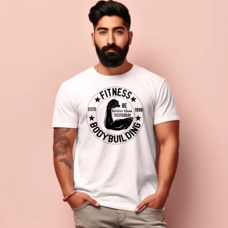 Men's Fitness Body Building Design Printed T-Shirt