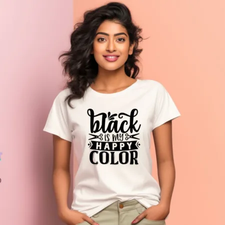 Women's Black Is My Happy Colour Graphics Printed T-Shirt